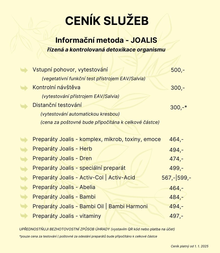 Ceník služeb — platný od 1. 1. 2025